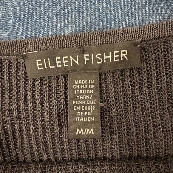 Eileen Fisher Graphite/Bone Fine Organic Linen Crepe top sz M - Picture 4 of 5